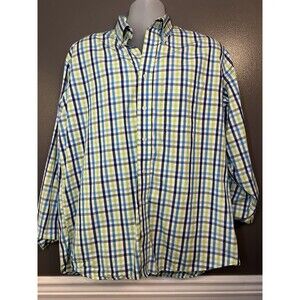 Paul Fredrick Shirt Mens XL Blue Green Plaid Button Down Long Sleeve Pocket